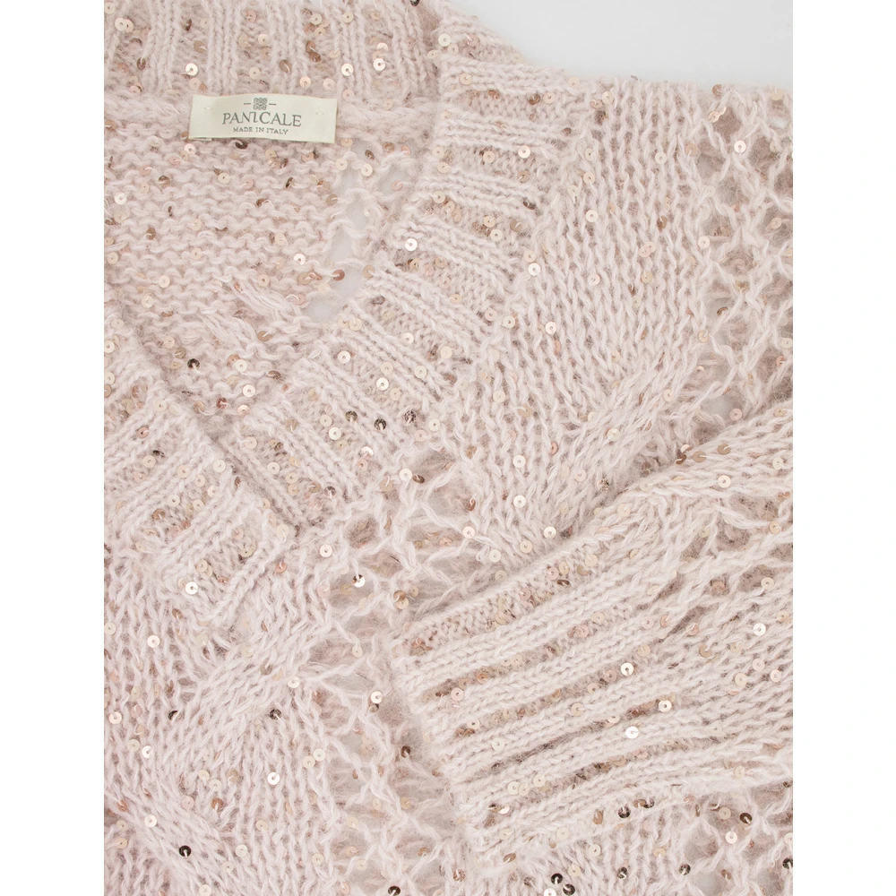 Panicale Chique Sequin V-Neck Sweater Beige Dames