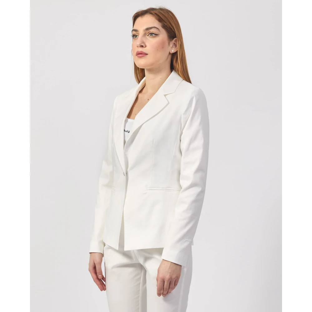 YES ZEE Witte Katoenen Jas met Gouden Knoop White Dames