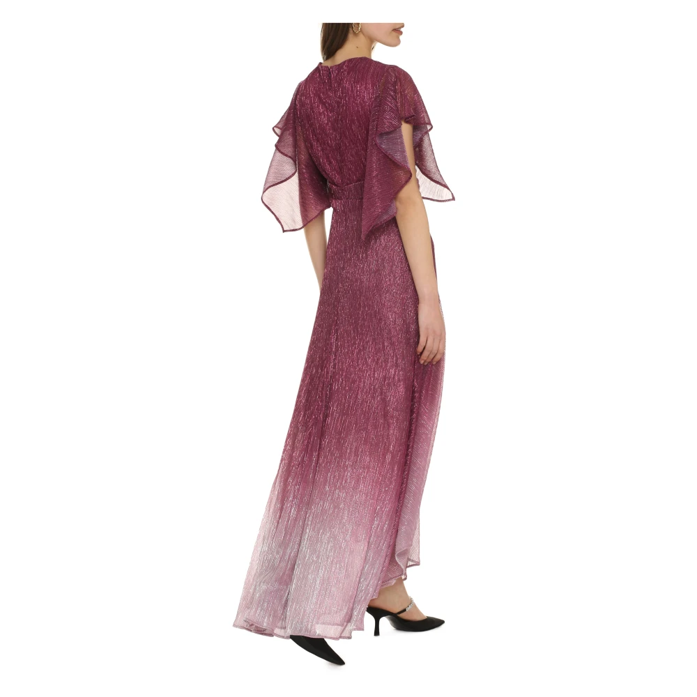 Talbot Runhof Gedrapeerde Lurex Jurk met Voorknoop Purple Dames