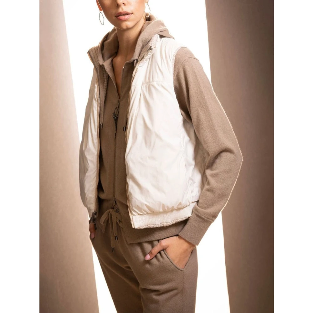 BRUNELLO CUCINELLI Omkeerbare Geribbelde Gebreide Funnelhals Jas Beige Dames