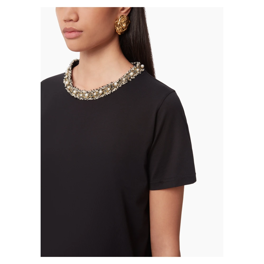 Nina Ricci Zwart Beaded Neckline T-Shirt Black Dames