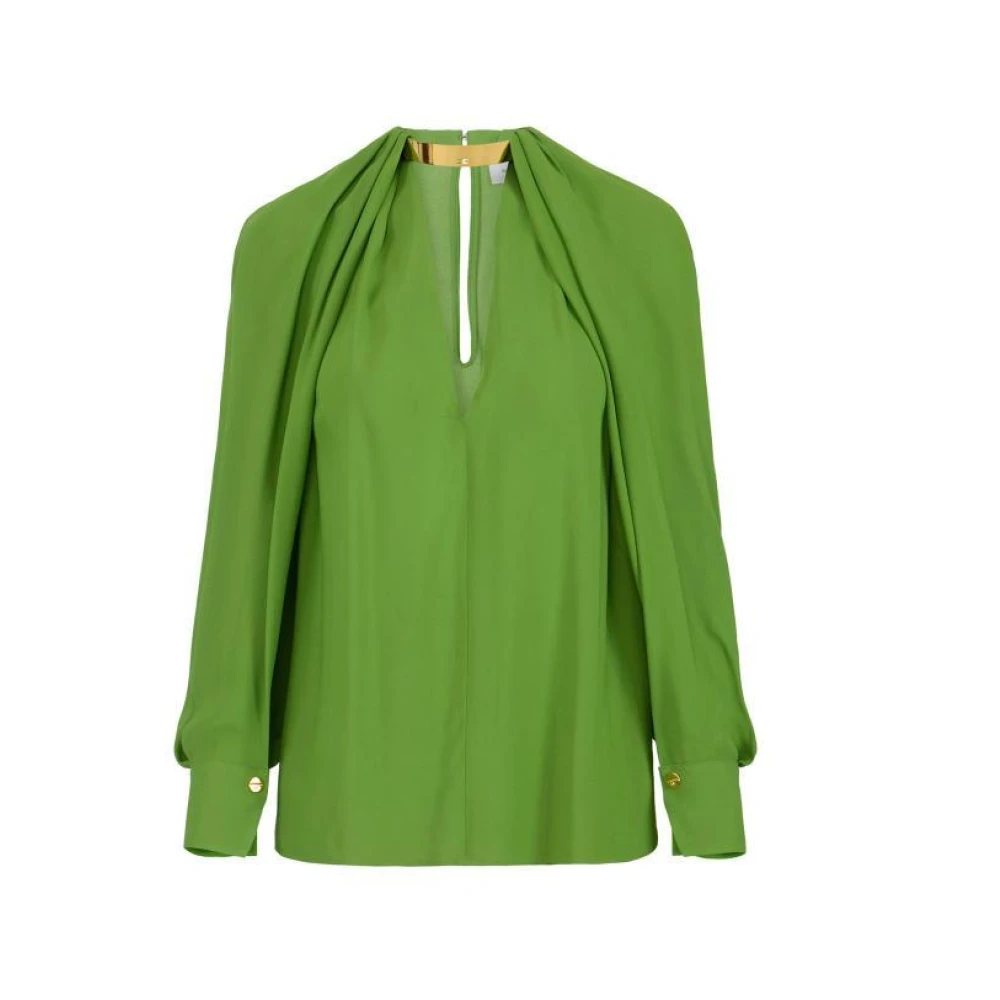 Elisabetta Franchi Green Blouses, Female, L, Blouse In Viscose Georgette With Jewel Detail