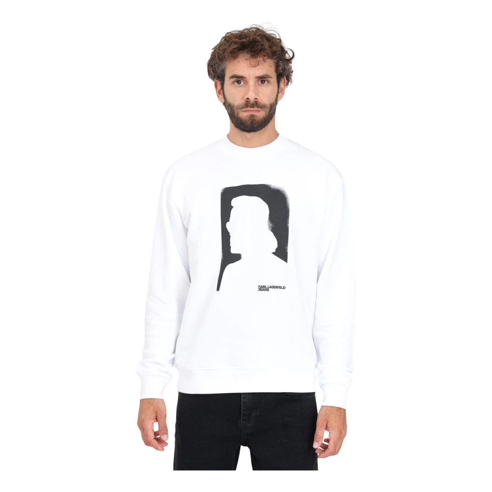 Karl Lagerfeld Portret Print Crewneck Sweatshirt White Heren