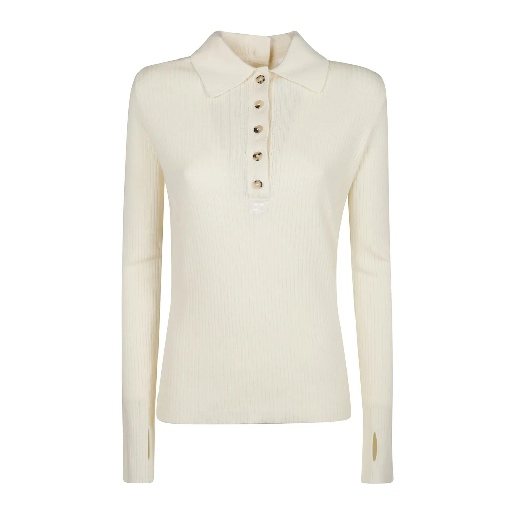 Courrèges Lichte wollen polo met meerdere knopen Beige Dames