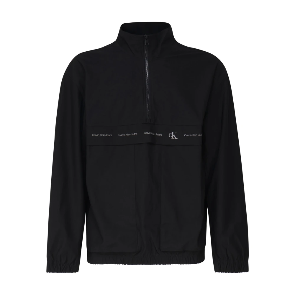 Calvin Klein Zwarte Sweater Hoodless Rits Logo Black Heren