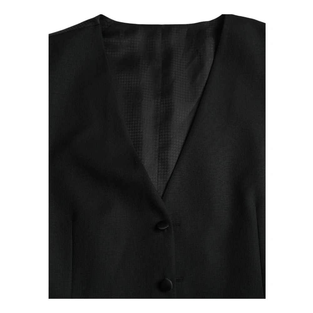 Dolce & Gabbana Zwarte Wollen Jurkvest Enkel Breasted Black Heren
