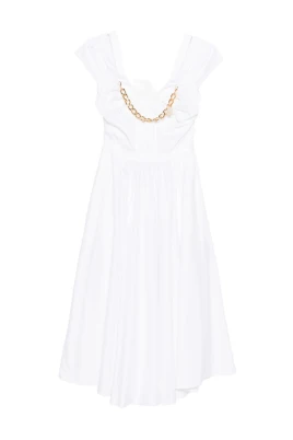 Stretch Cotton Dress with Jewel Chain