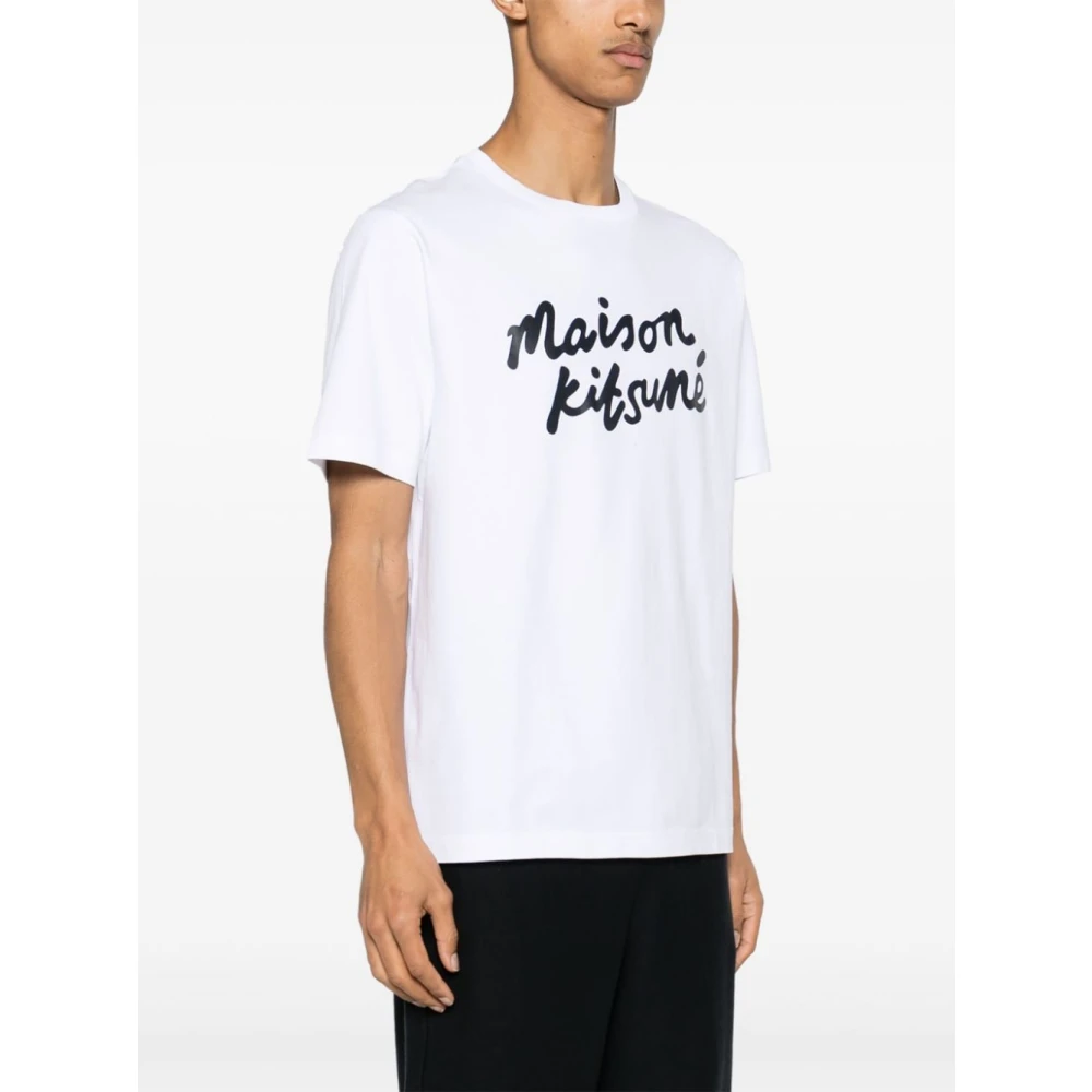 Maison Kitsuné Logo Print Crew Neck T-shirt White Heren