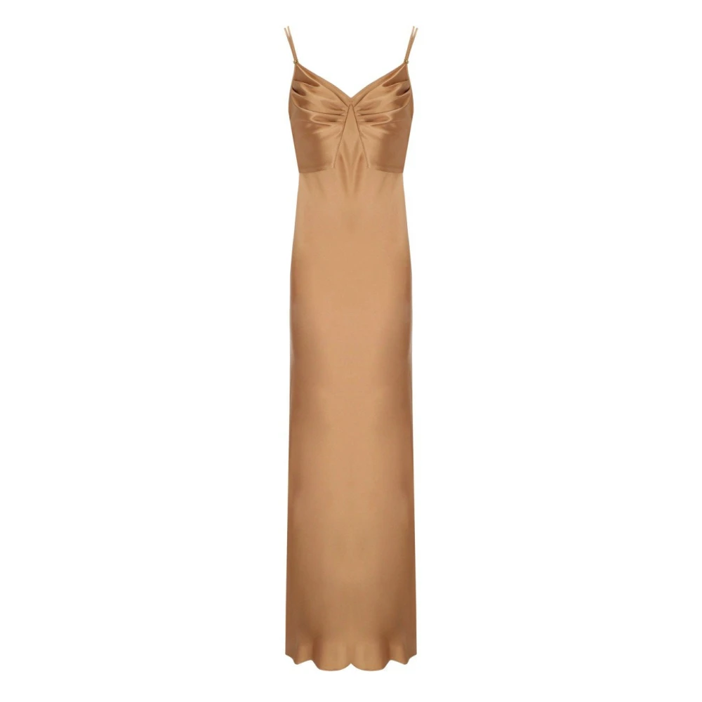 Elisabetta Franchi Beige Maxi Dresses, Female, S, Red Carpet Satin Dress