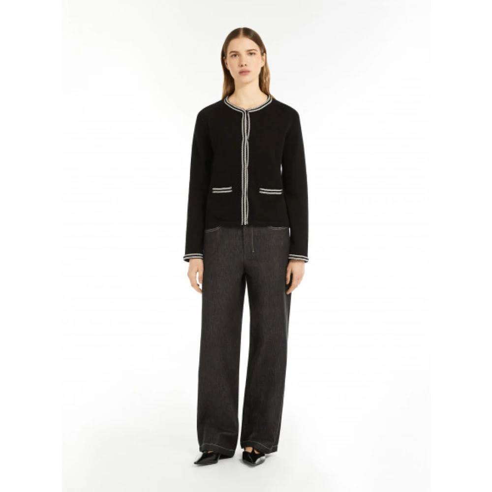 Max Mara Wijde denim-look katoenen broek Black Dames