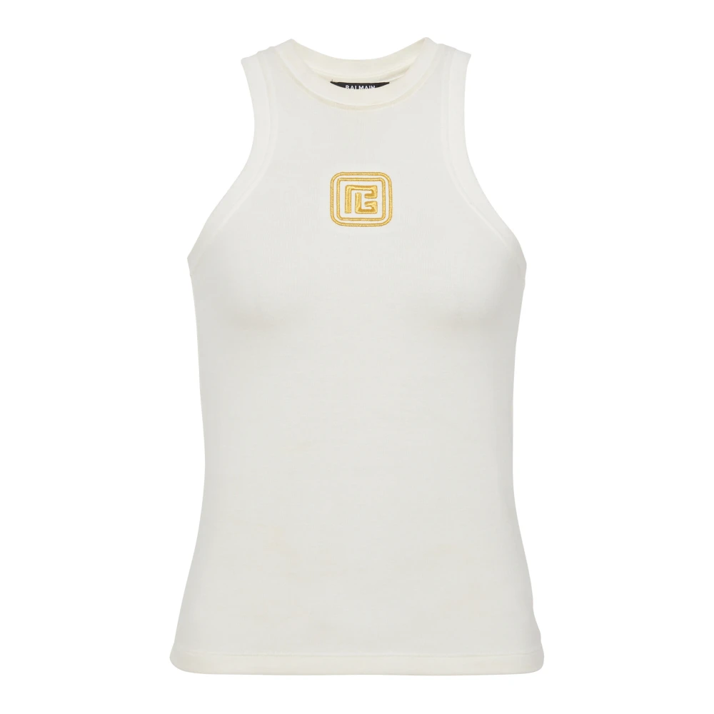 Balmain Tanktop met Retro PB borduursel White Dames