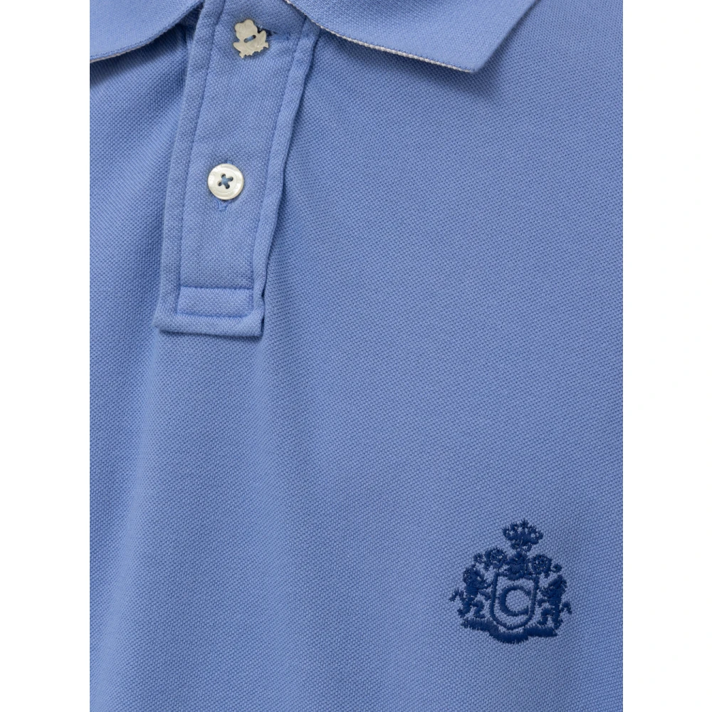 Canali Blauw poloshirt met korte mouwen kikkerknoop Blue Heren