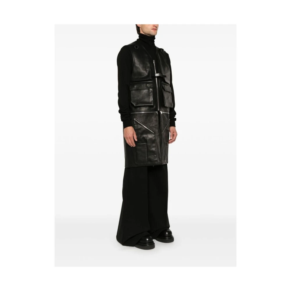 Rick Owens Zwarte Leren Mouwloze Gespjas Black Heren
