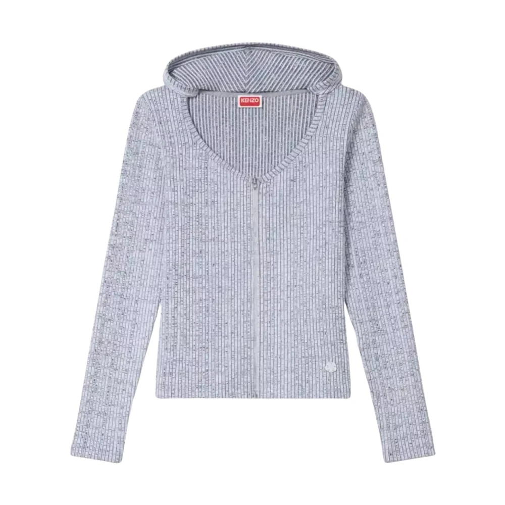 Kenzo Women's Gray Zip-Throughs, S, Striped Zip-Up Hoodie
