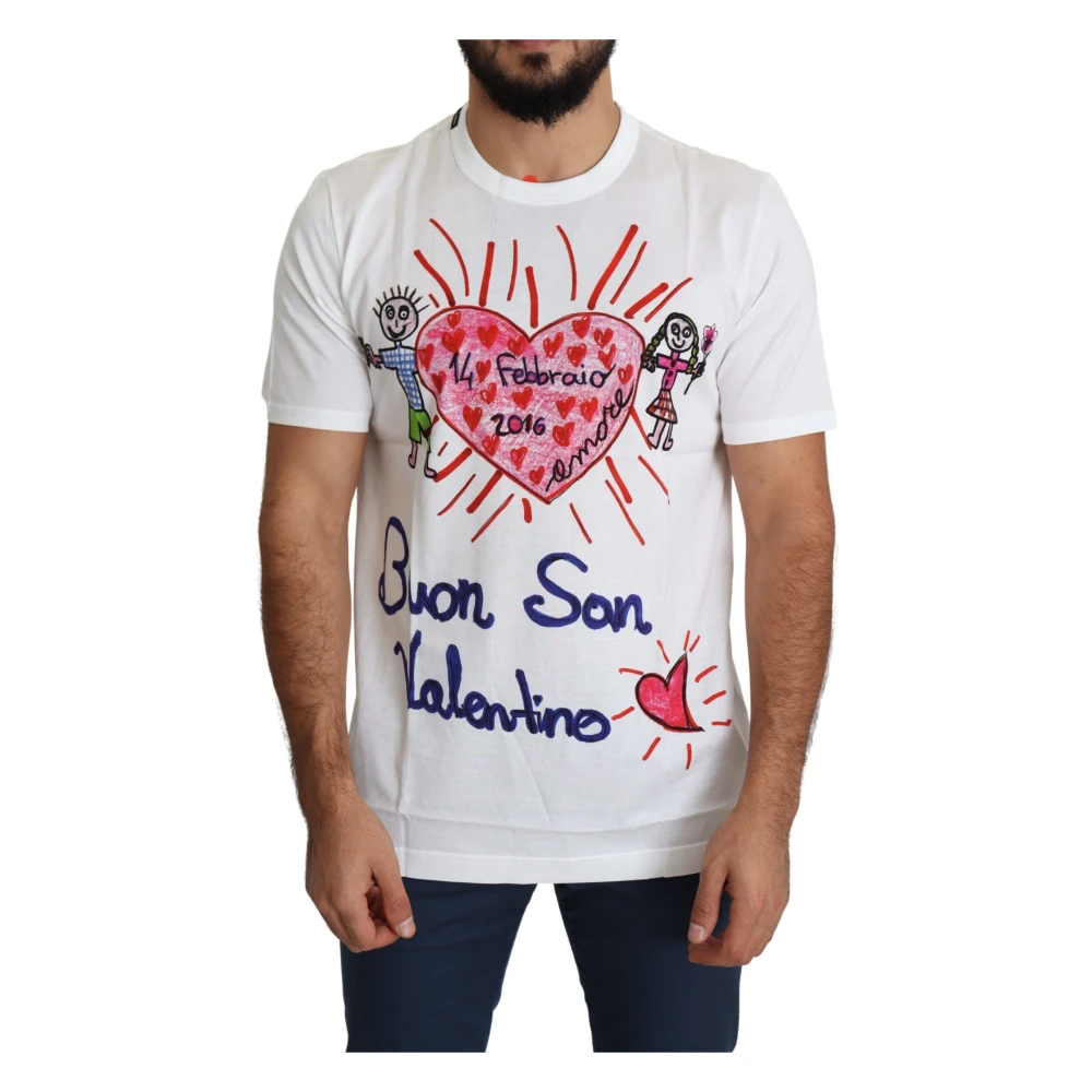 Dolce & Gabbana Romantic Heart Print Crew Neck Tee - Male - T-Shirts - White - S - Tops