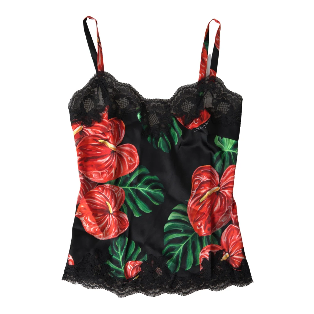 Dolce & Gabbana Women's Multicolor Sleeveless Tops, M, Anthurium Print Silk Camisole Top