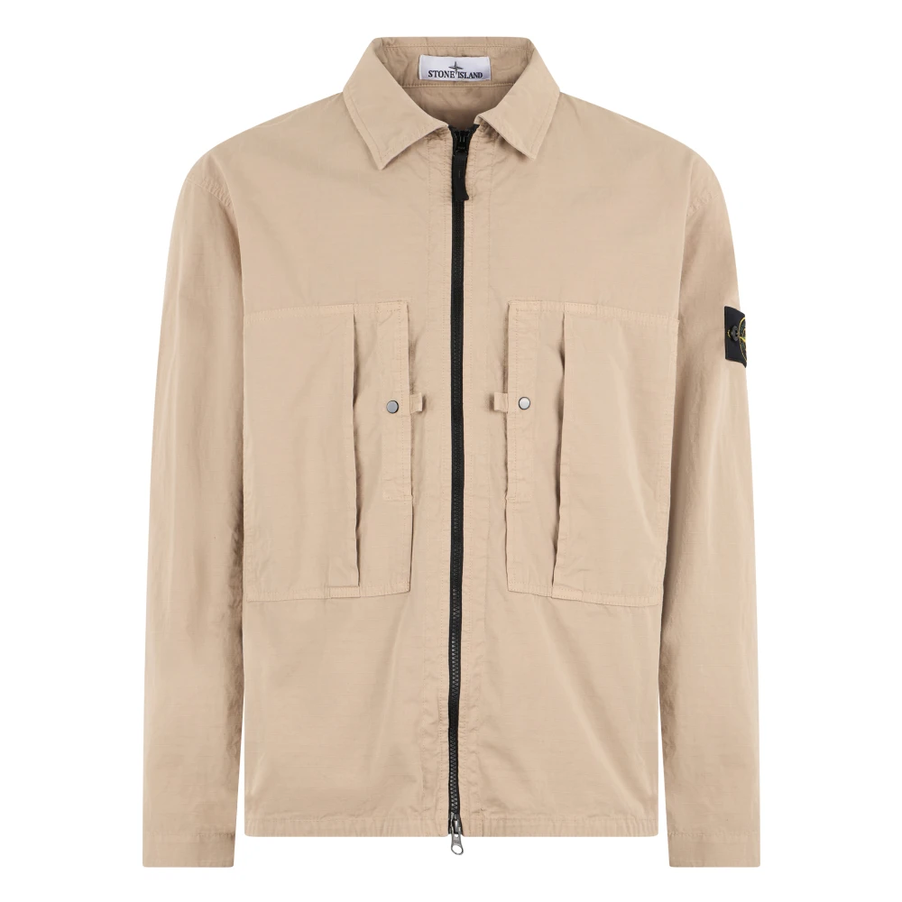Stone Island Beige Comfort-Fit Zip-Up Overshirt - Male - Light Jackets - Xl - Jackets