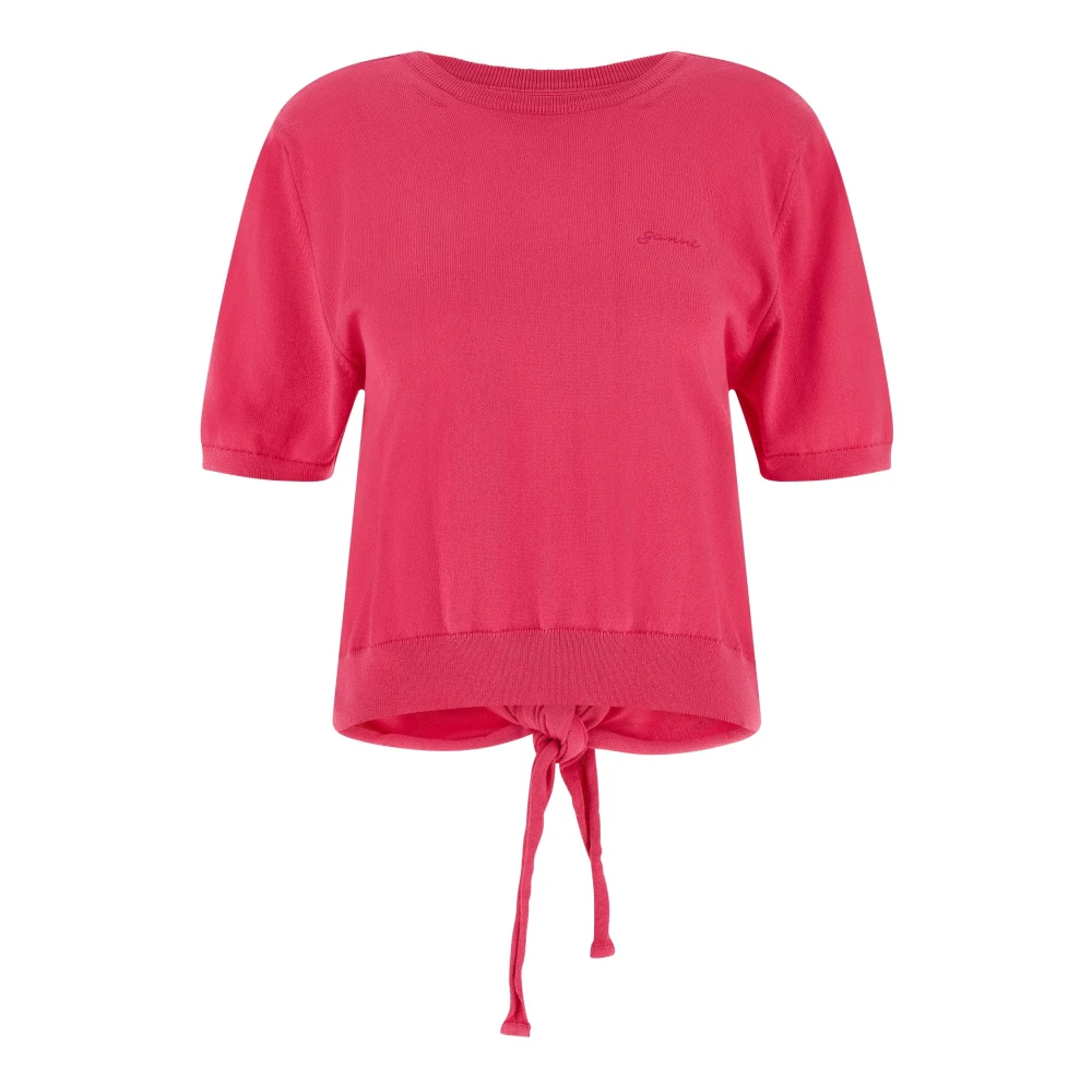 Ganni Women's Pink Round-Neck Knitwear, Xs, Round-Neck Cotton Jumper