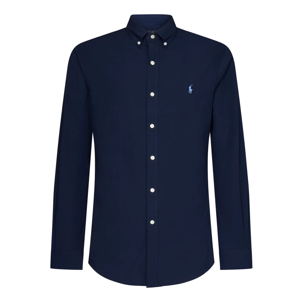 Polo Ralph Lauren Blå Slim-Fit Skjorta med Button-Down Krage Blue, Herr