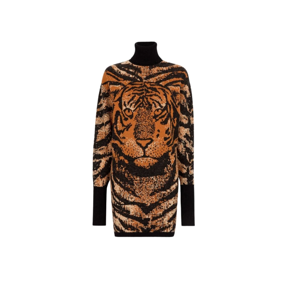Roberto Cavalli Tijger Jacquard Trui Jurk Orange Dames