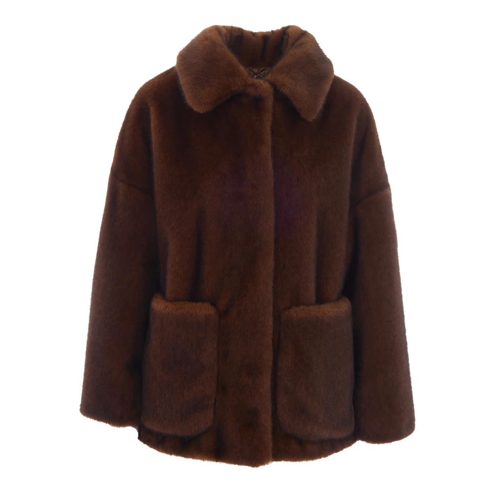 Herno Kvinno Brun Jackor Dam, S, Bomull, Mjuk Faux Fur Bomber