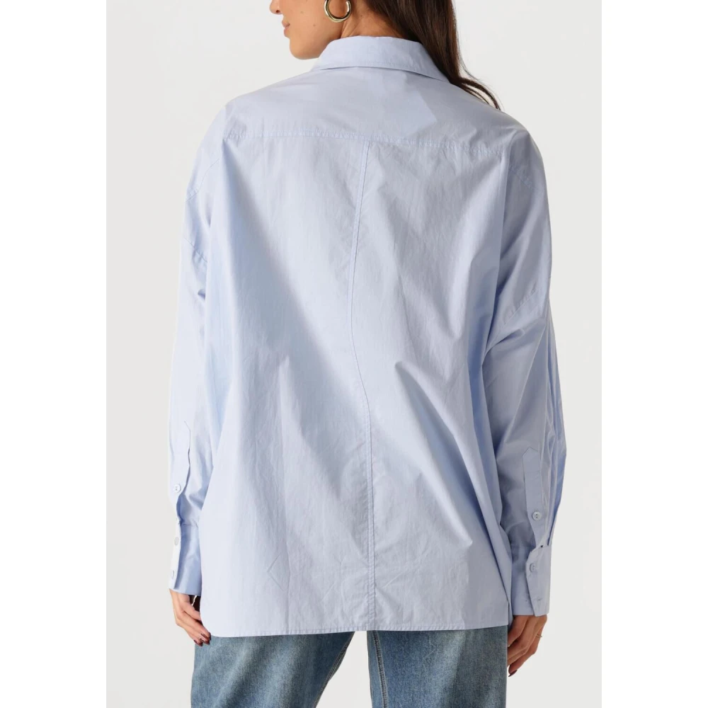 Summum Woman Fancy Button Blouse in Blauw Poplin Blue Dames