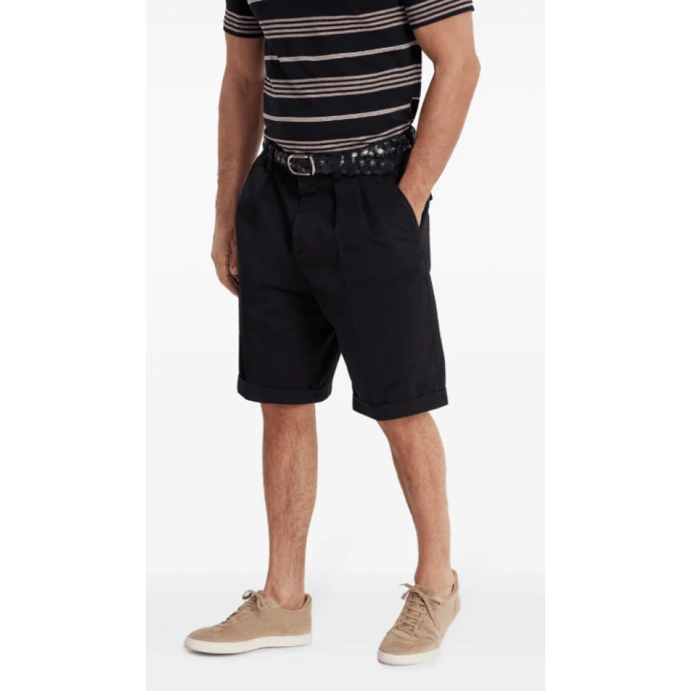 BRUNELLO CUCINELLI Zwarte Katoenen Bermuda Shorts met Plooien Black Heren
