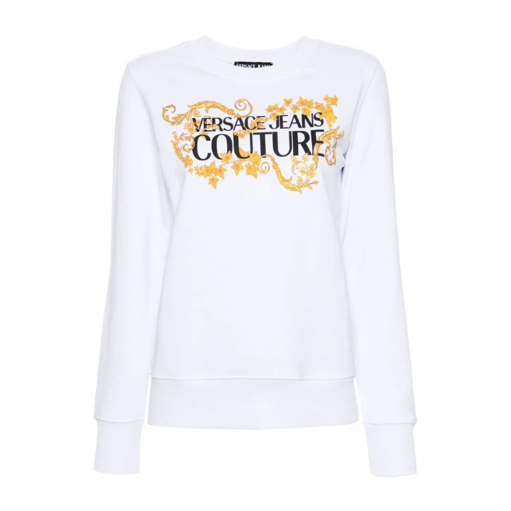 Versace Jeans Couture Witte Logo Print Crew Neck Sweater White Dames