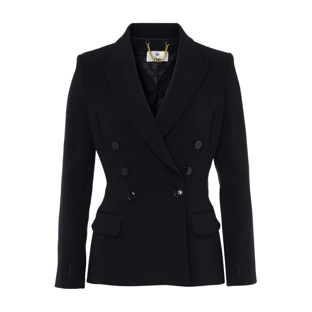 Elisabetta Franchi Zwarte Jas Gi14351E2-110 Black Dames