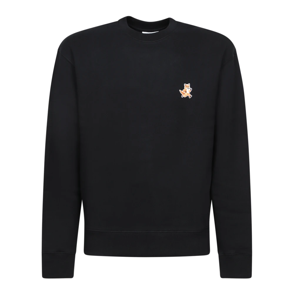 Maison Kitsuné Zwarte Sweatshirt met Speedy Fox Patch Black Heren