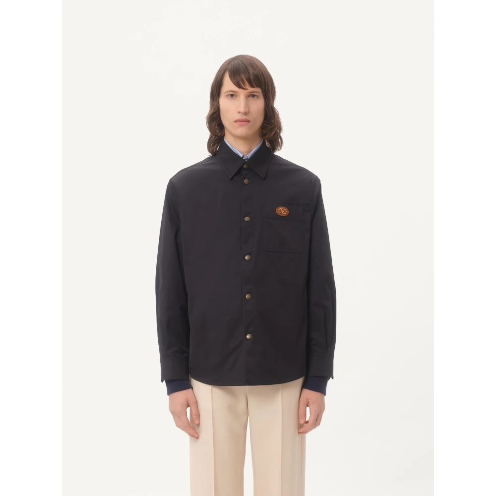 Valentino Garavani Zwarte Rubberized V-Detail Jas Black Heren