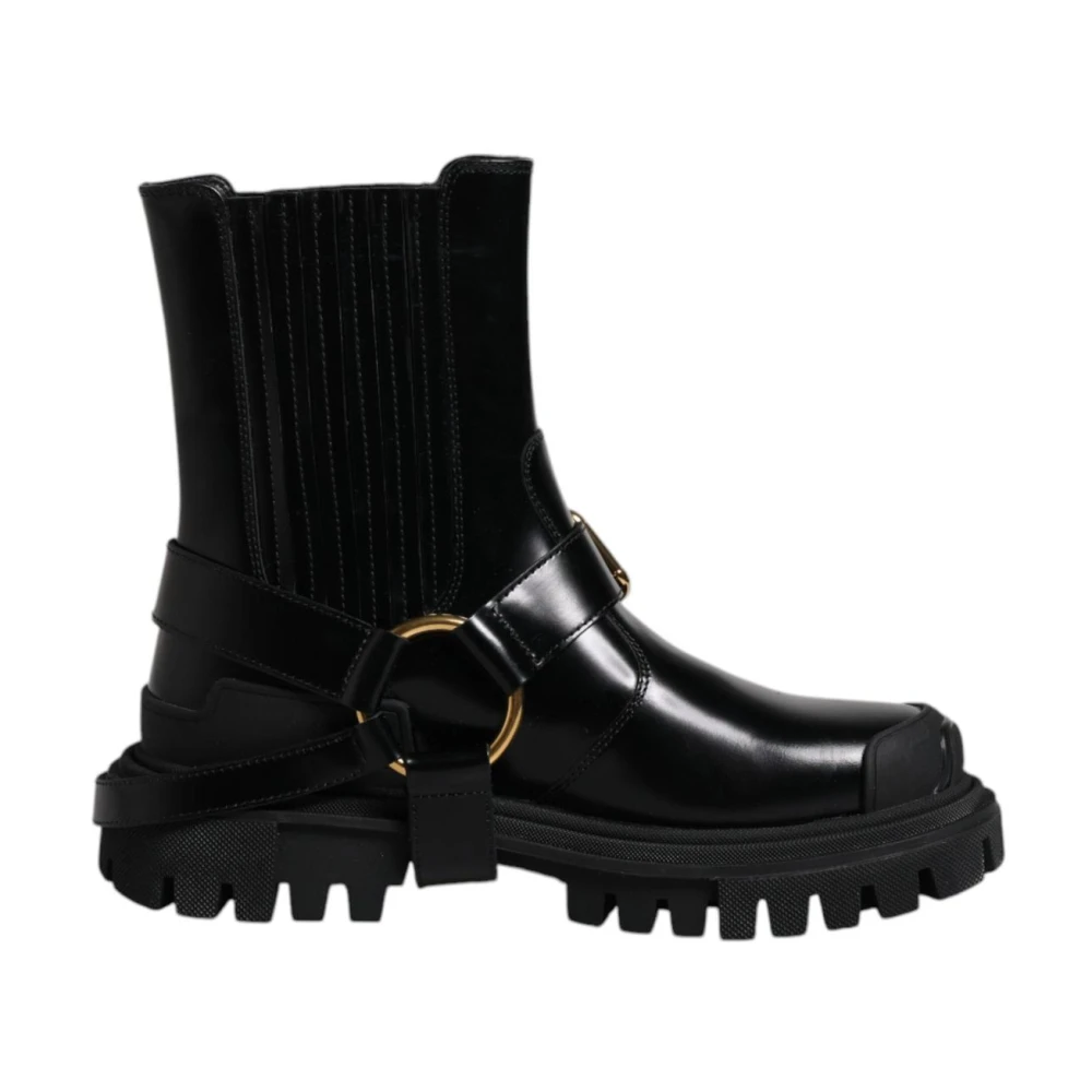 Dolce & Gabbana Men's Black Leather Ankle Buckle Boots