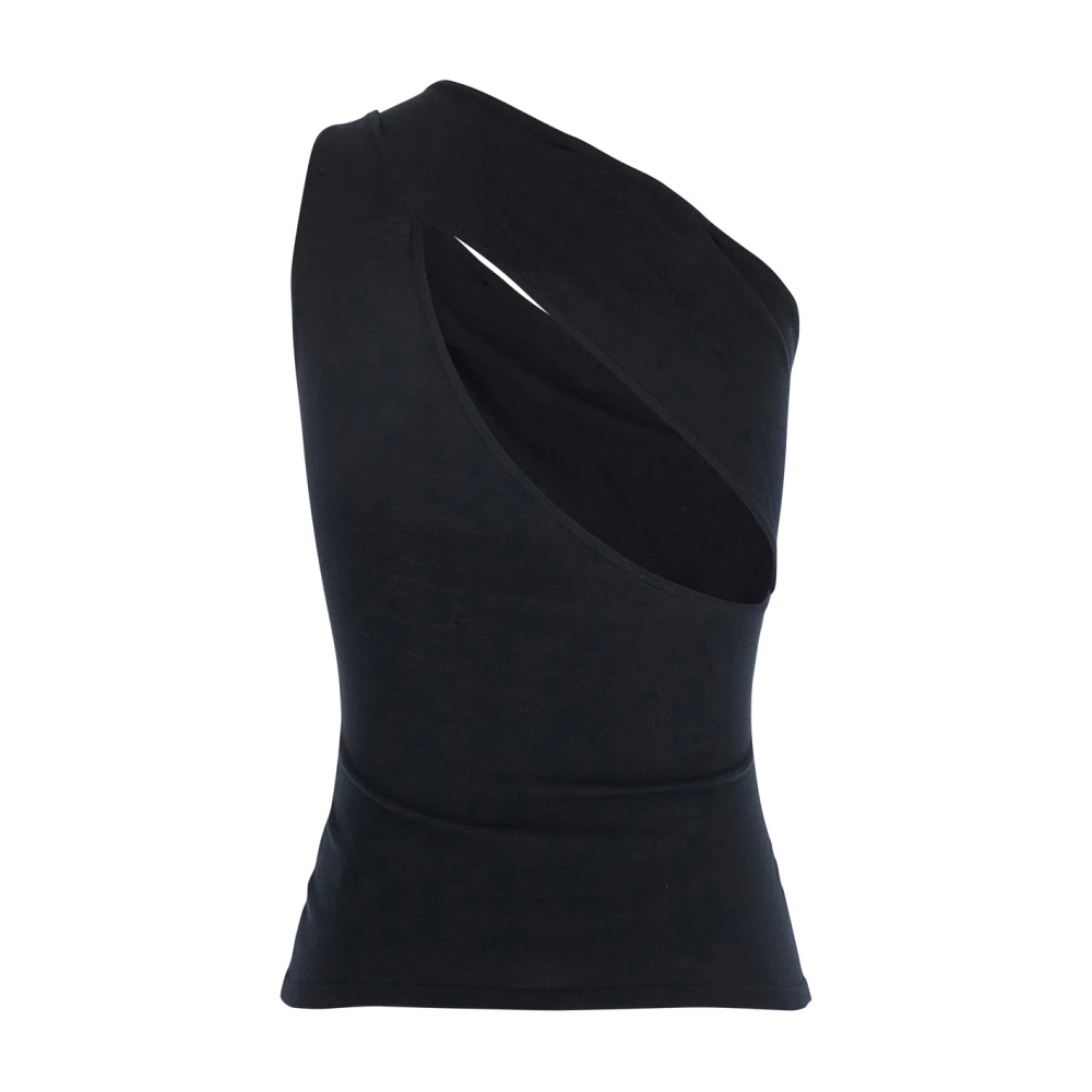 Federica Tosi Zwarte One-Shoulder Top met Juweel Detail Black Dames