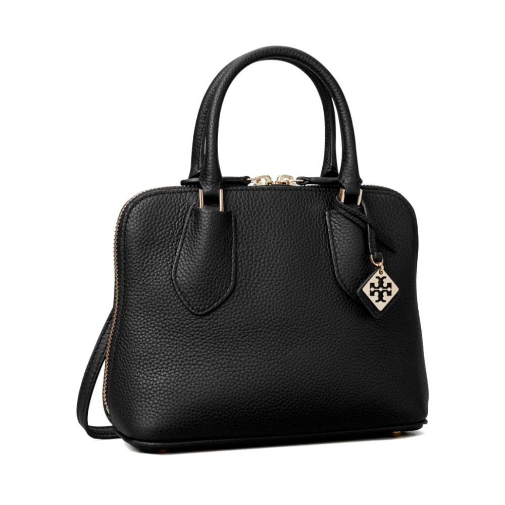 TORY BURCH Gestructureerde Leren Logo Charme Tas Black Dames