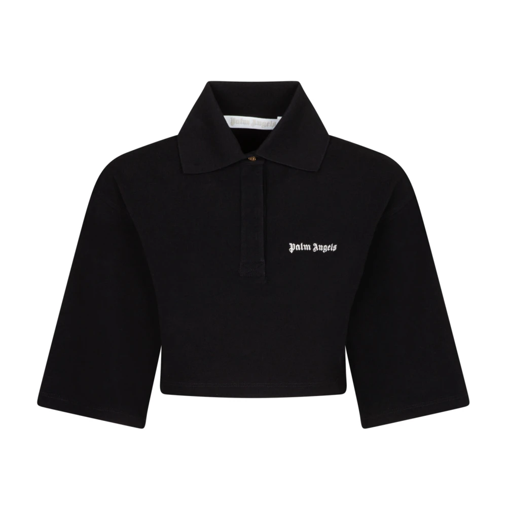 Palm Angels Women's Black Polo Shirts,, Cropped Polo Shirt Extra Small