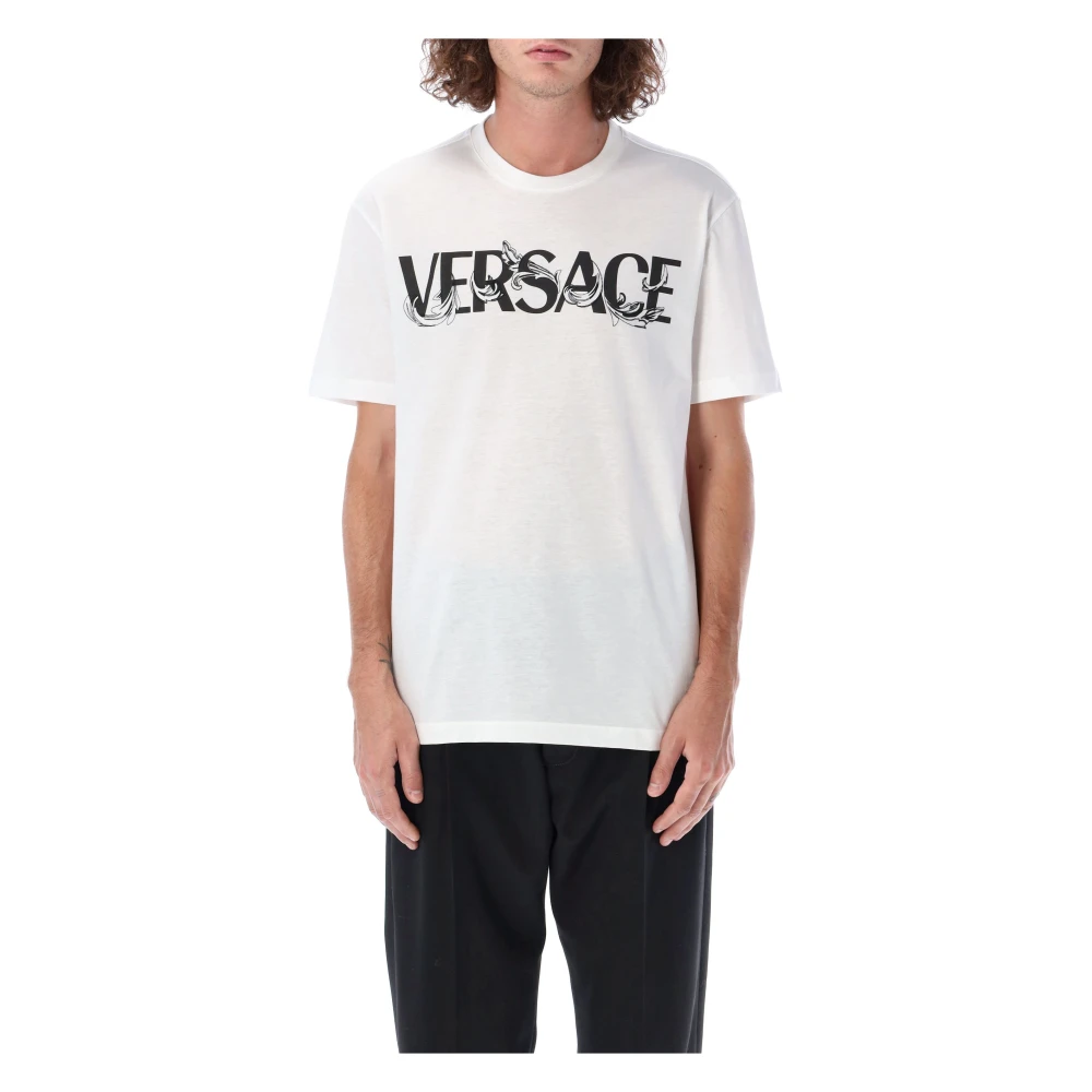 Versace Witte T-shirt met Barok Motief White Heren