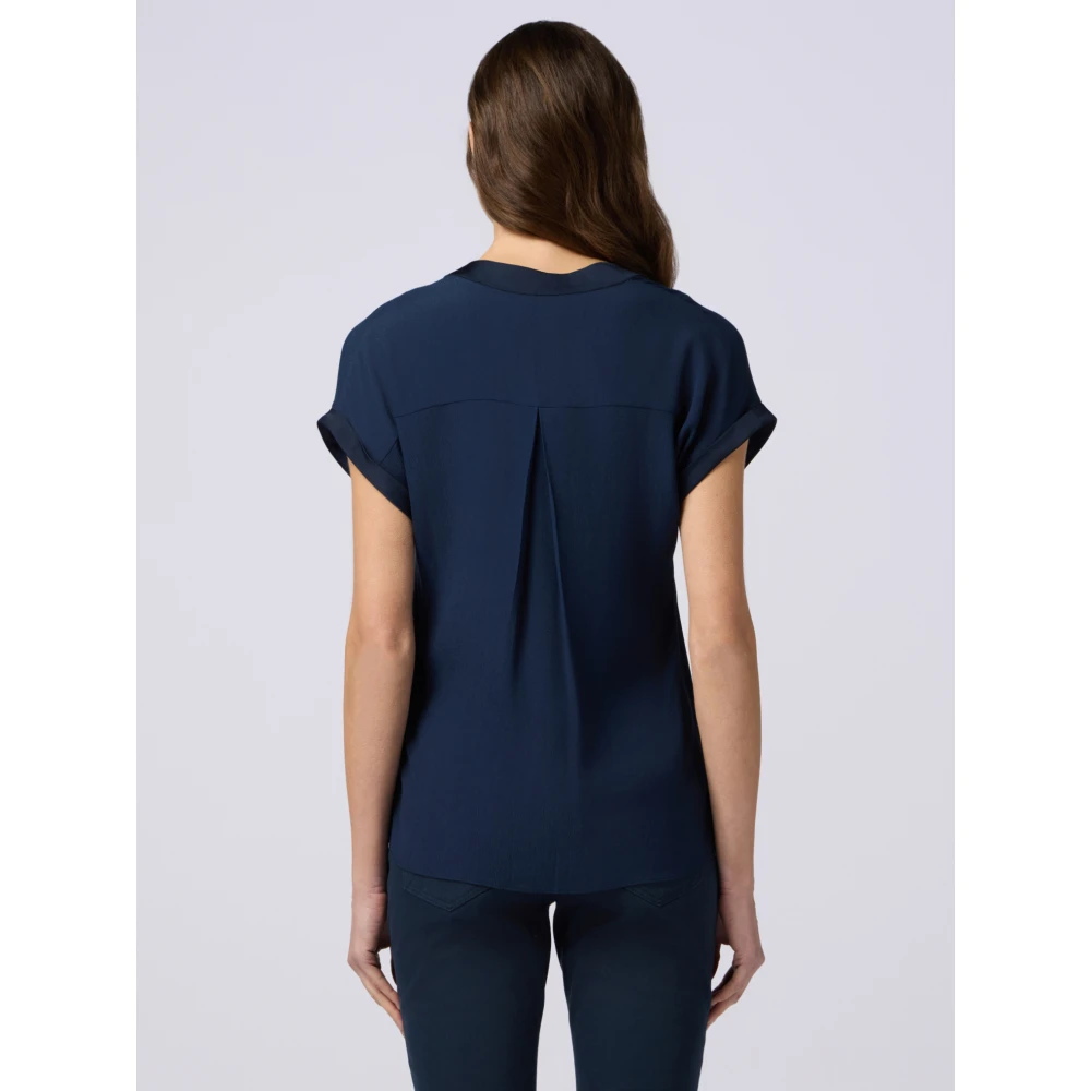 Oltre Viscose blouse met satijnen details Blue Dames
