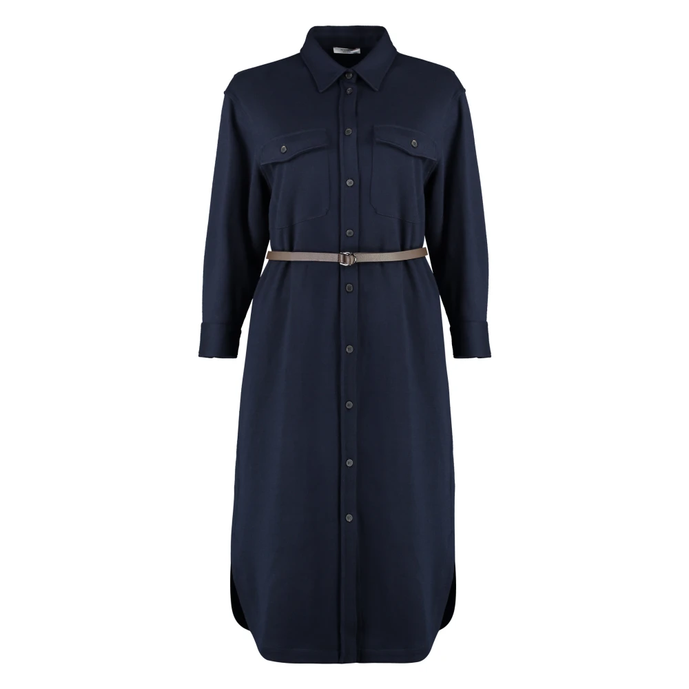 PESERICO Klassieke Jurk met Riem in Wolmix Blue Dames
