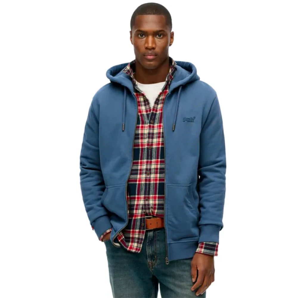 Superdry Uomo Blu Felpa Con Cerniera A Cappuccio Essential Logo - Immagine 3