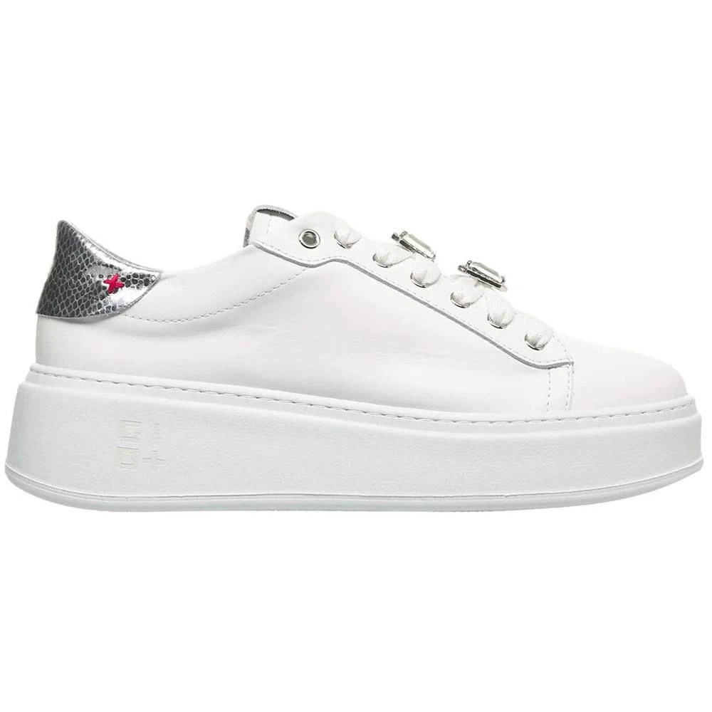 Gio+ Witte leren sneakers met zilveren details Dames Schoenen