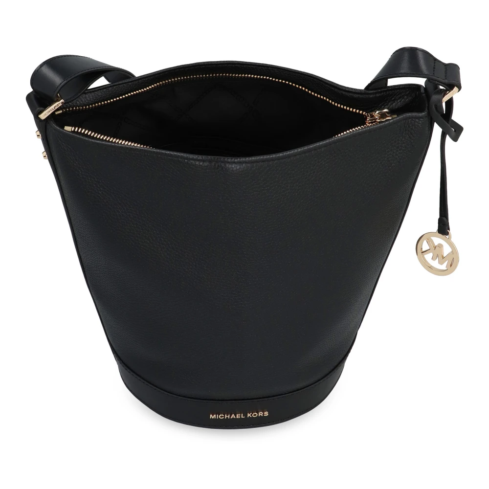 Michael Kors Korrelig Leren Bucket Tas met Logo Bedel Black Dames