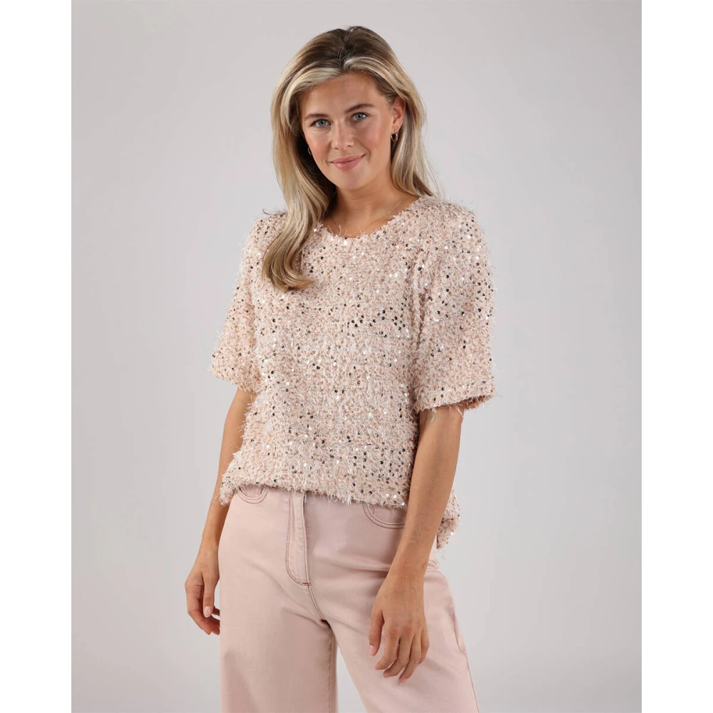Nukus Octavia Paillet Top Korte Mouw Pink Dames