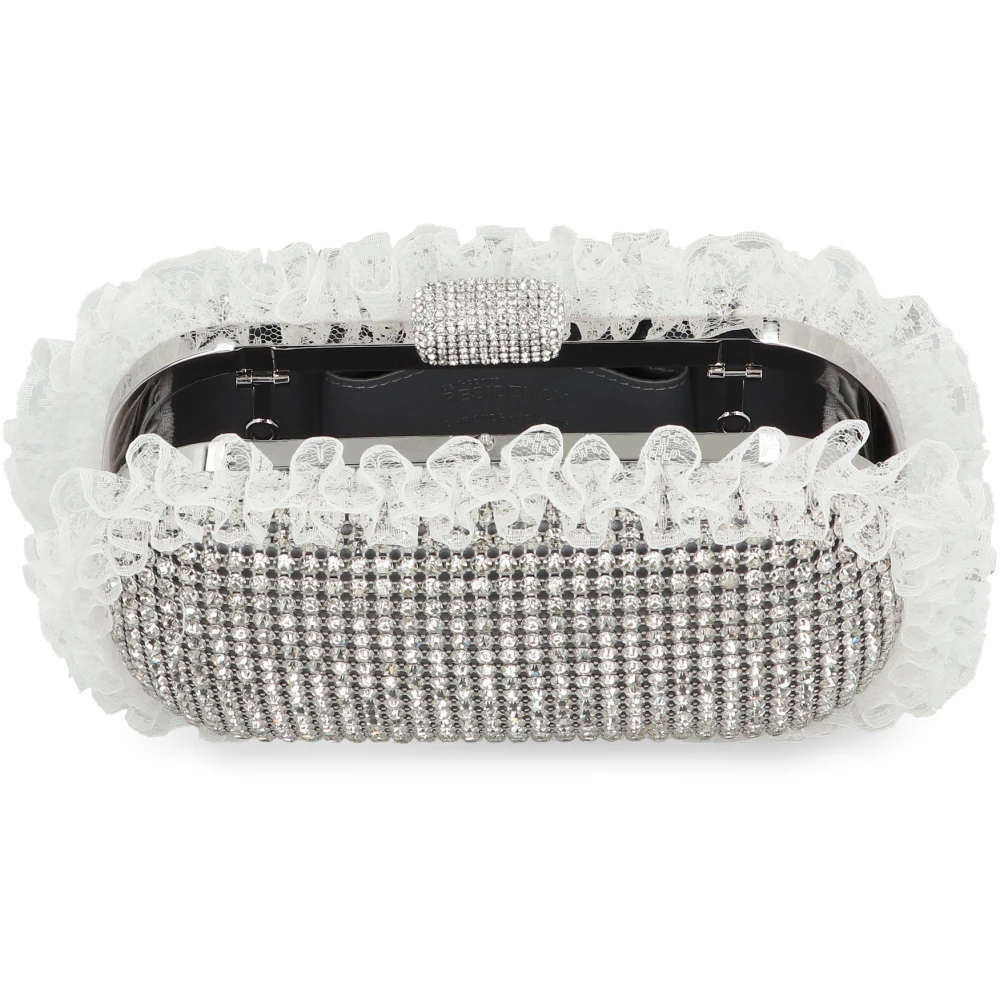 Self Portrait Rhinestone Clutch met Ruches en Ketting Gray Dames