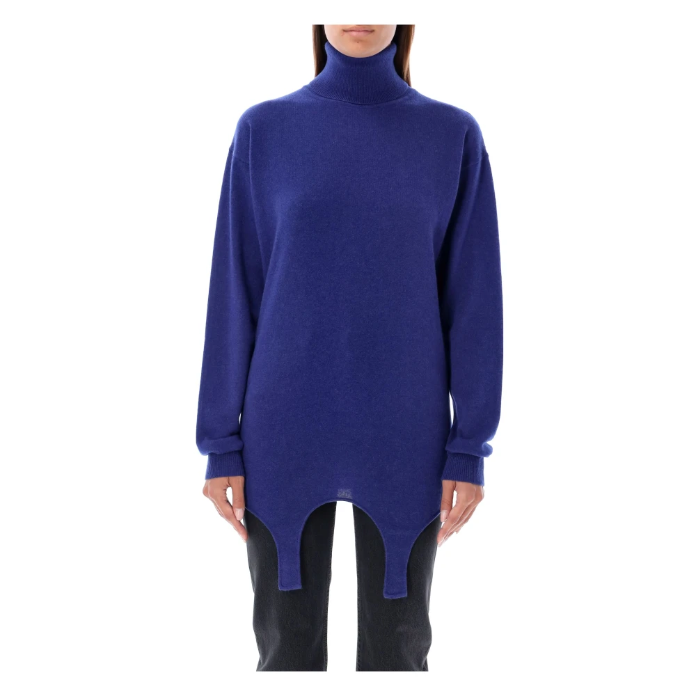 Saint Laurent Blauwe Gebreide Details Sweater Aw24 Blue Dames