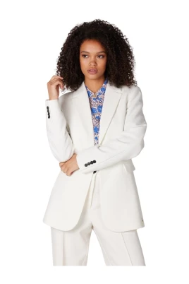 Vit Vävd Blazer med Lång Ärm