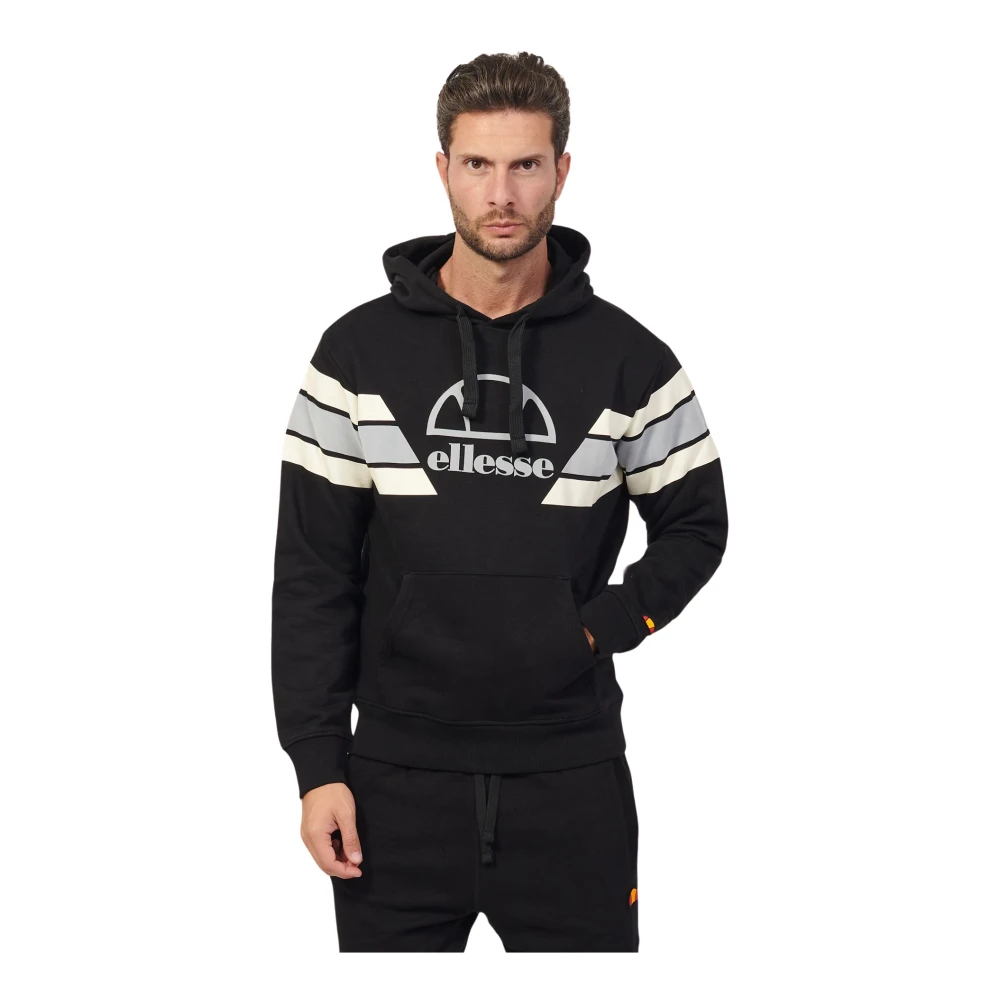 Ellesse Herenkatoenen hoodie met contrasterend logo en banden Black Heren