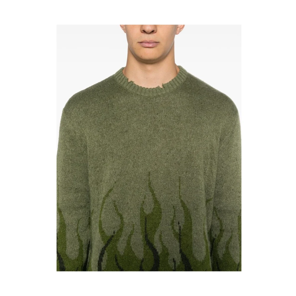 Vision OF Super Khaki Vlam Jacquard Crew Neck Sweater Green Heren