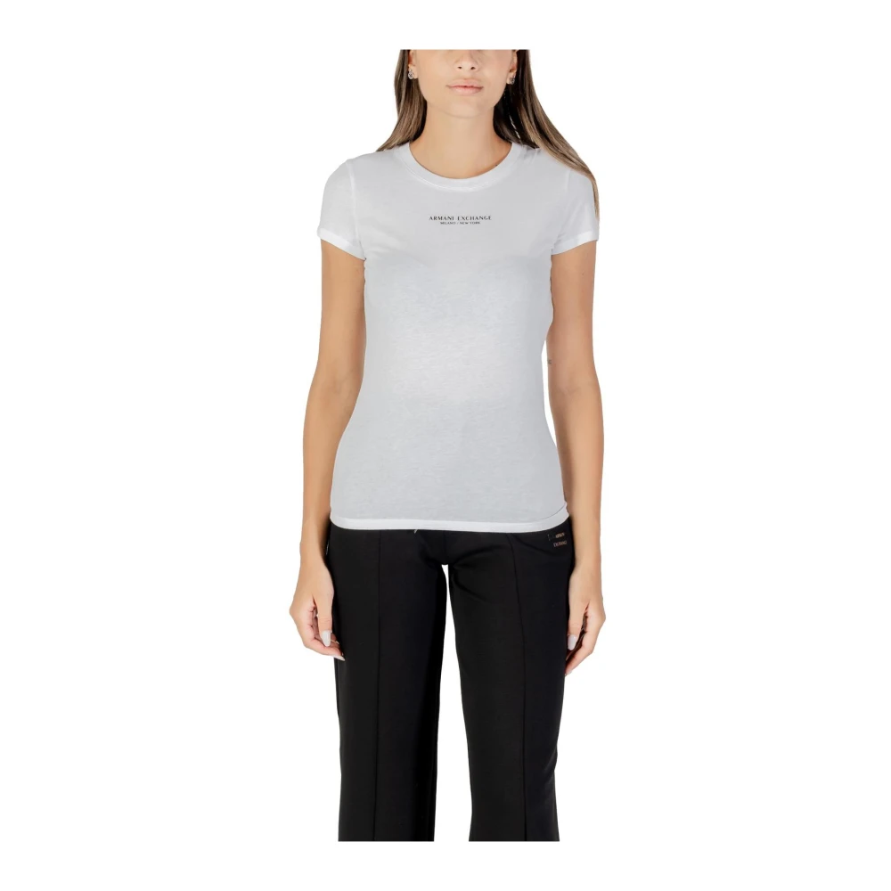 Armani Exchange Femme Blanc Tops, Taille: 40 Fr T-Shirt En Coton À Manches Courtes Et Col Rond