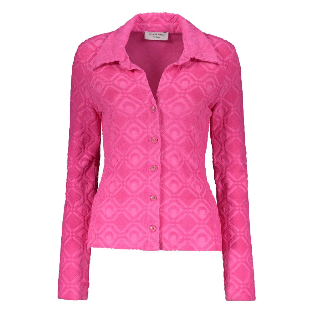 Marine Serre Logo Jacquard Shirt met Terry Cloth Pink Dames