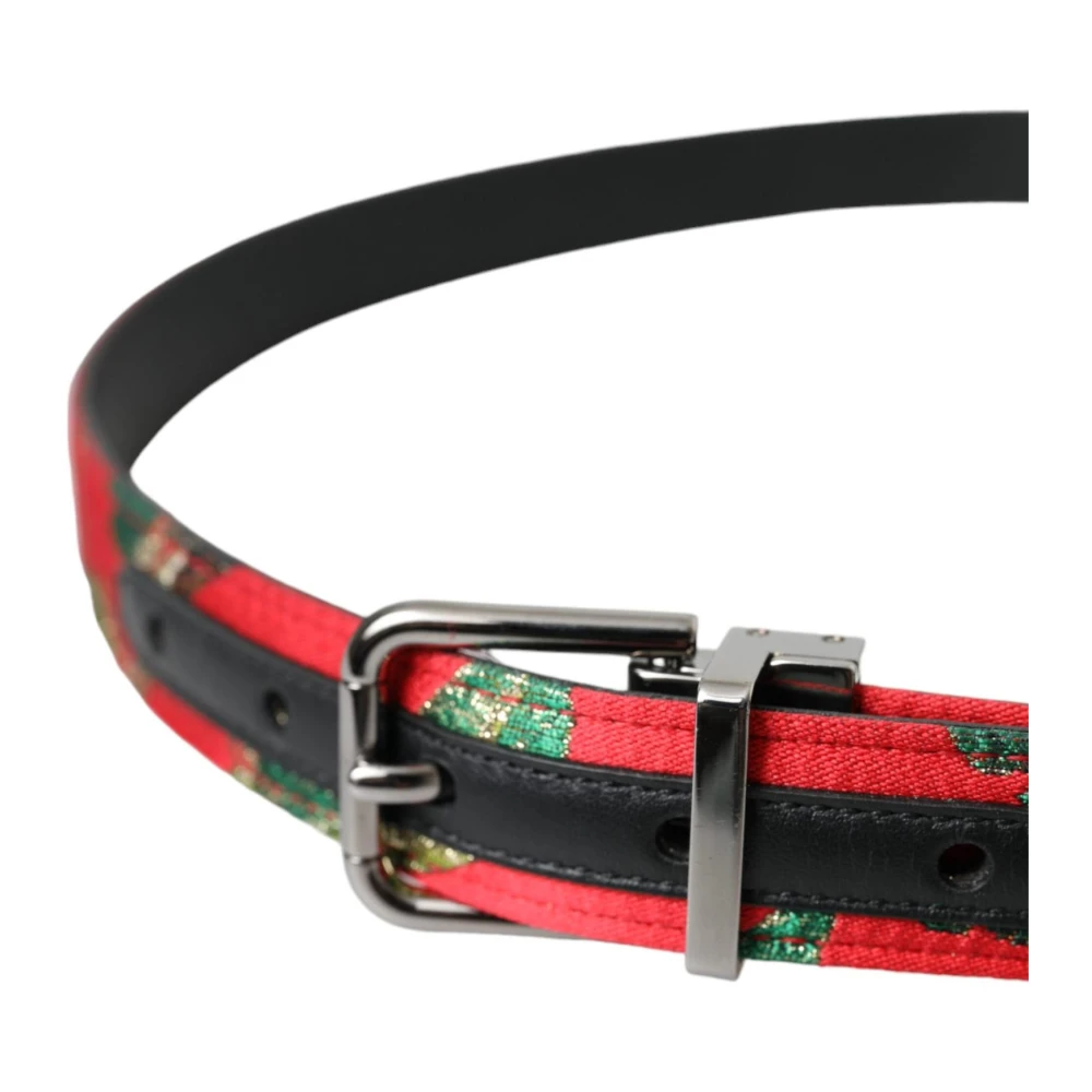 Dolce & Gabbana Rood Leren Jacquard Metalen Gesp Riem Red Heren